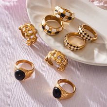 316L Stainless Steel Vintage Checkerboard Enamel Open Ring - Image 10