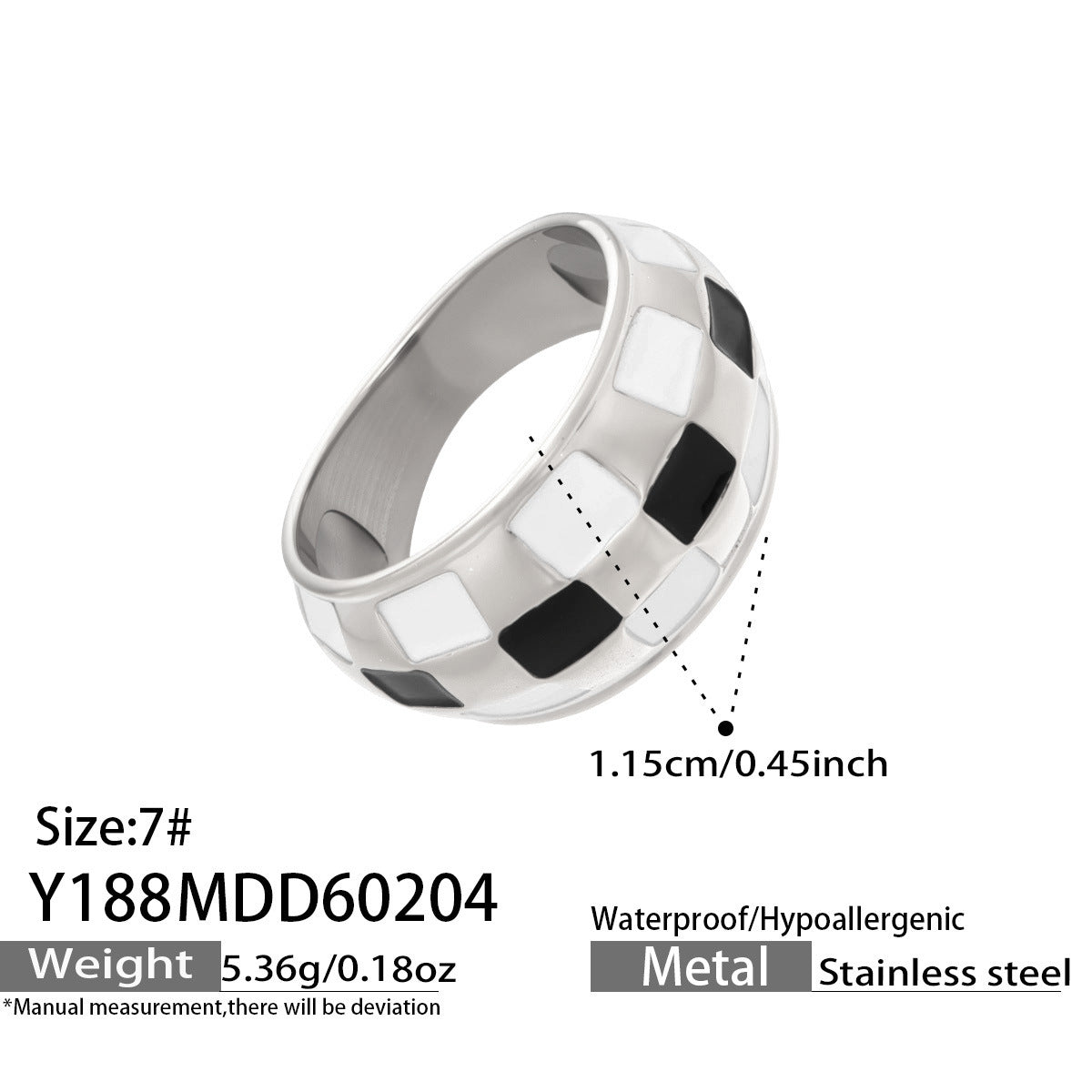316L Stainless Steel Vintage Checkerboard Enamel Open Ring - Image 11