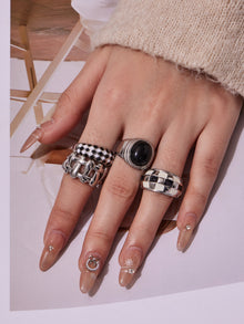 316L Stainless Steel Vintage Checkerboard Enamel Open Ring - Image 12