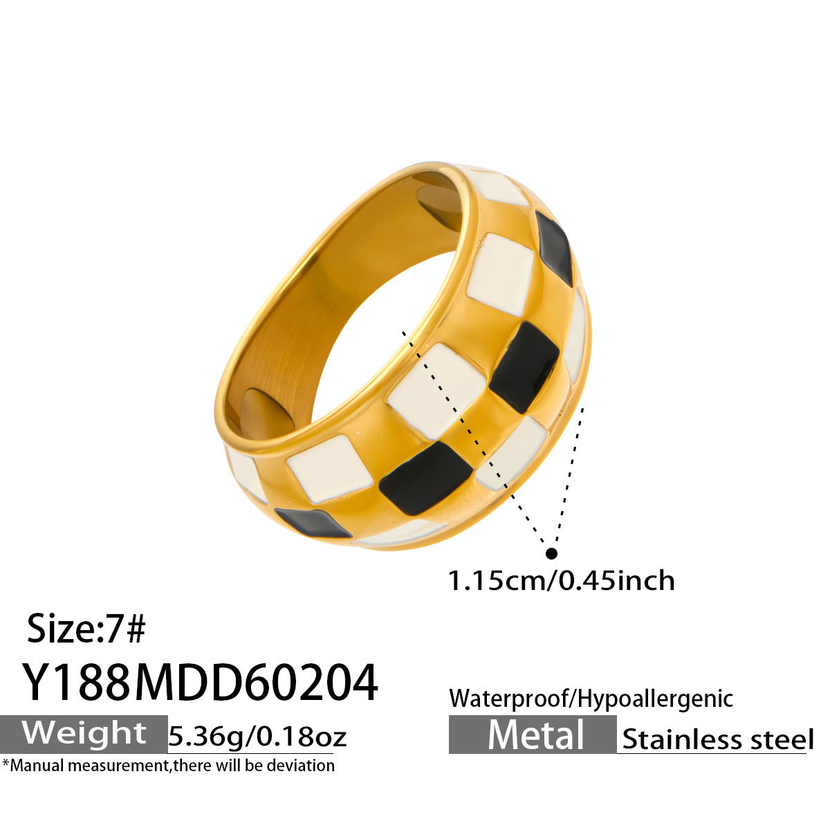316L Stainless Steel Vintage Checkerboard Enamel Open Ring - Image 13
