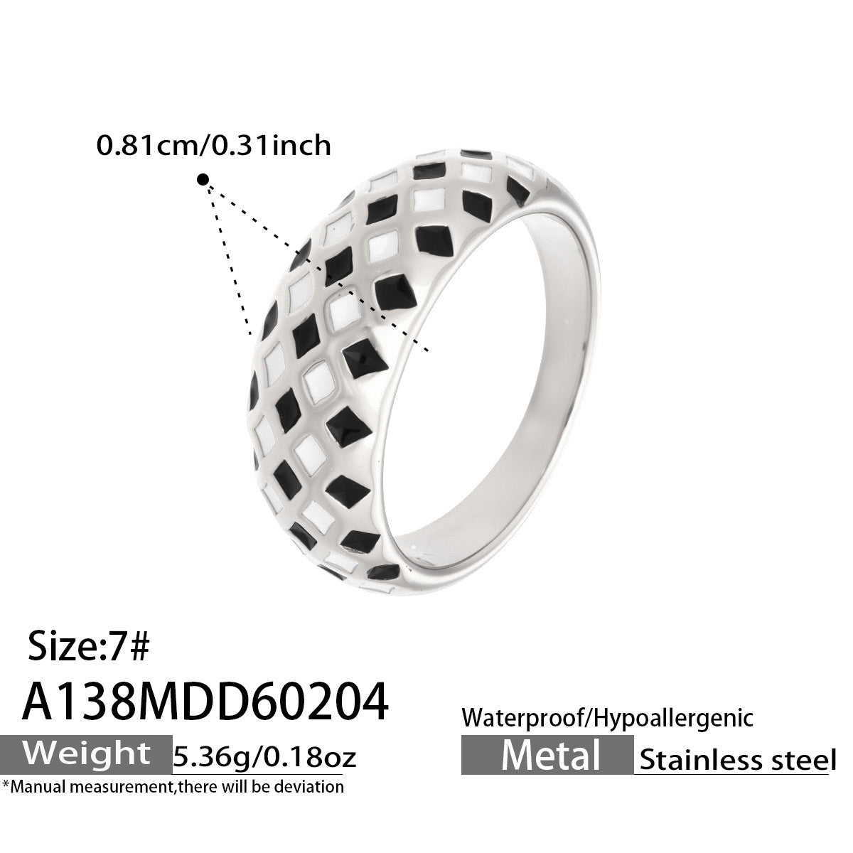 316L Stainless Steel Vintage Checkerboard Enamel Open Ring - Image 15