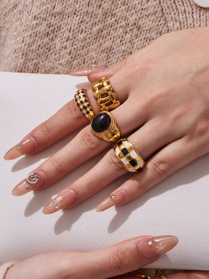 316L Stainless Steel Vintage Checkerboard Enamel Open Ring - Image 19