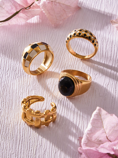 316L Stainless Steel Vintage Checkerboard Enamel Open Ring - Image 3