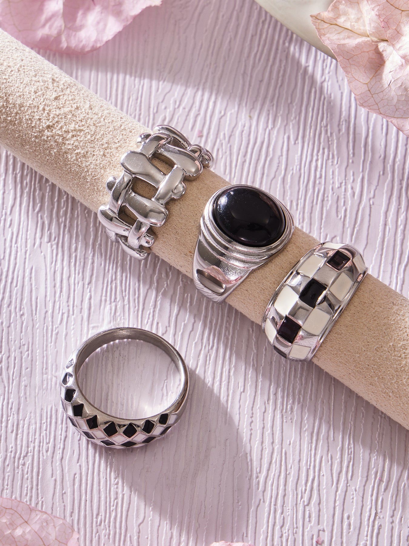 316L Stainless Steel Vintage Checkerboard Enamel Open Ring - Image 4