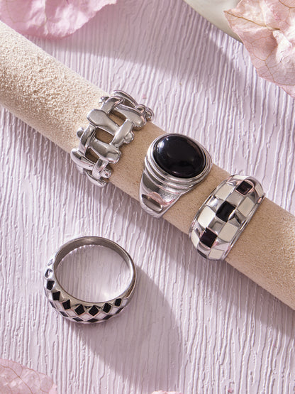 316L Stainless Steel Vintage Checkerboard Enamel Open Ring - Image 4
