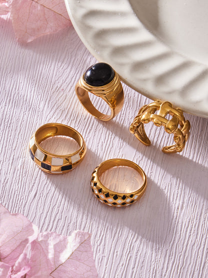 316L Stainless Steel Vintage Checkerboard Enamel Open Ring - Image 5