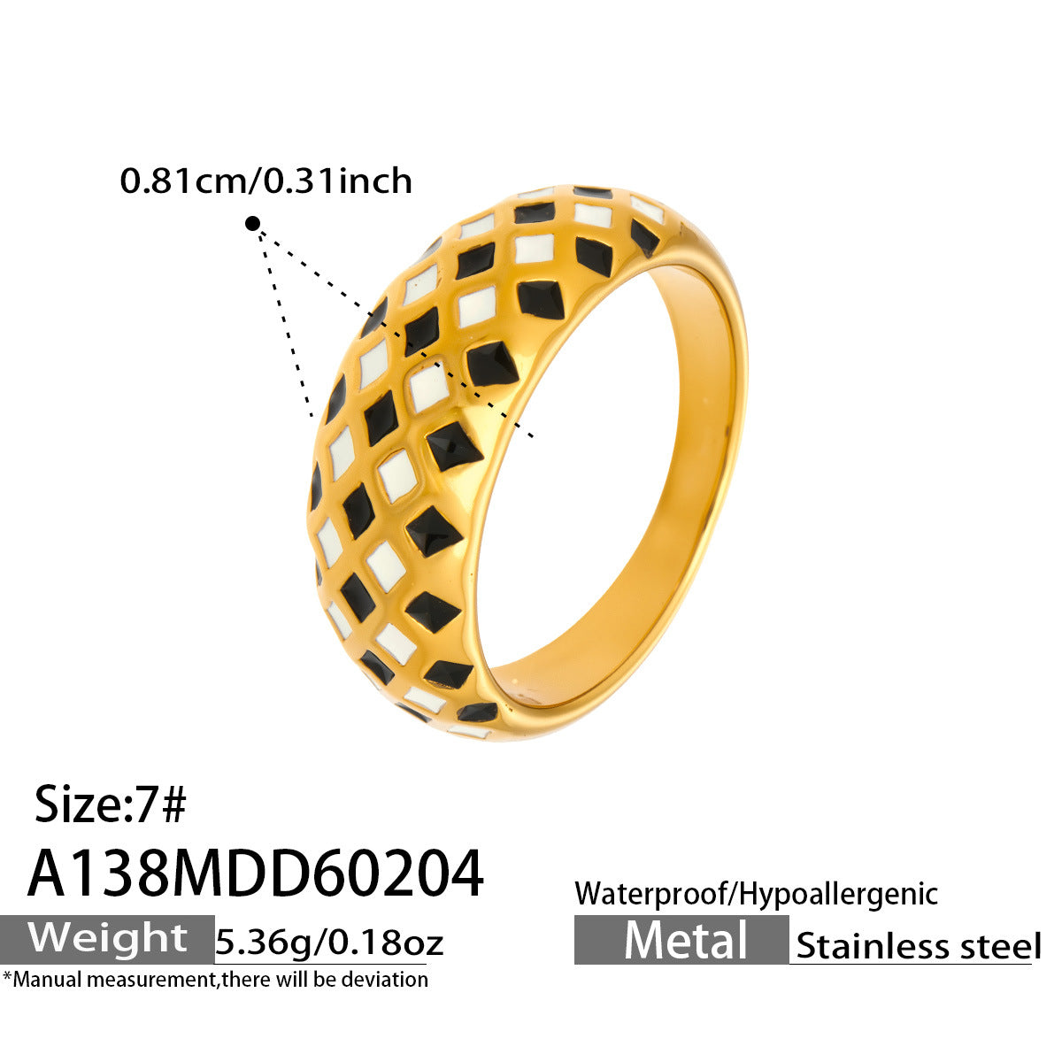 316L Stainless Steel Vintage Checkerboard Enamel Open Ring - Image 7