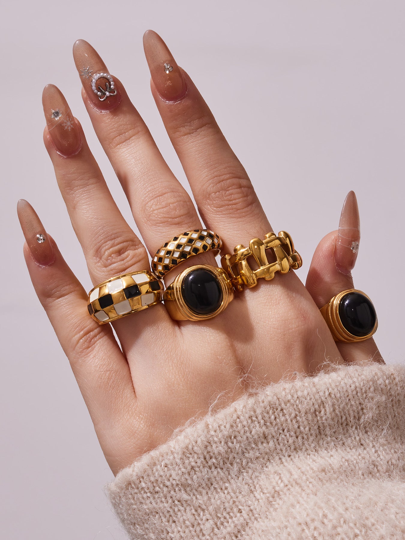 316L Stainless Steel Vintage Checkerboard Enamel Open Ring - Image 8