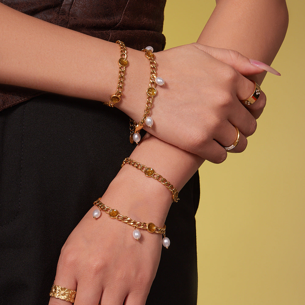 316L Stainless Steel Vintage Cuban Chain Tassel Necklace & Bracelet - Image 1