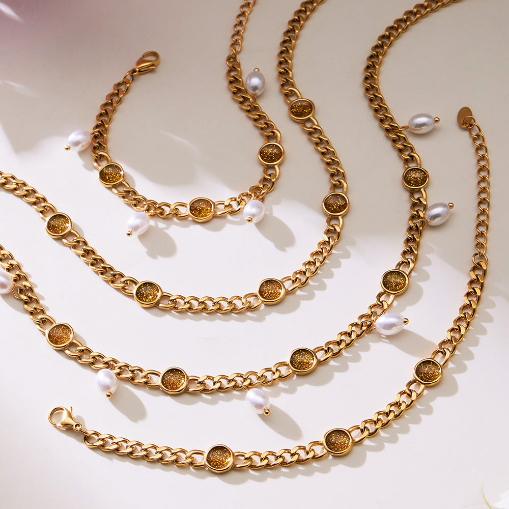 316L Stainless Steel Vintage Cuban Chain Tassel Necklace & Bracelet - Image 3