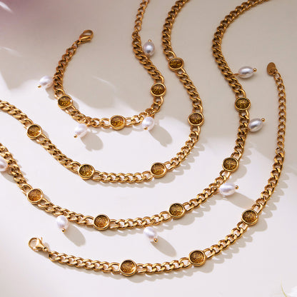 316L Stainless Steel Vintage Cuban Chain Tassel Necklace & Bracelet - Image 3