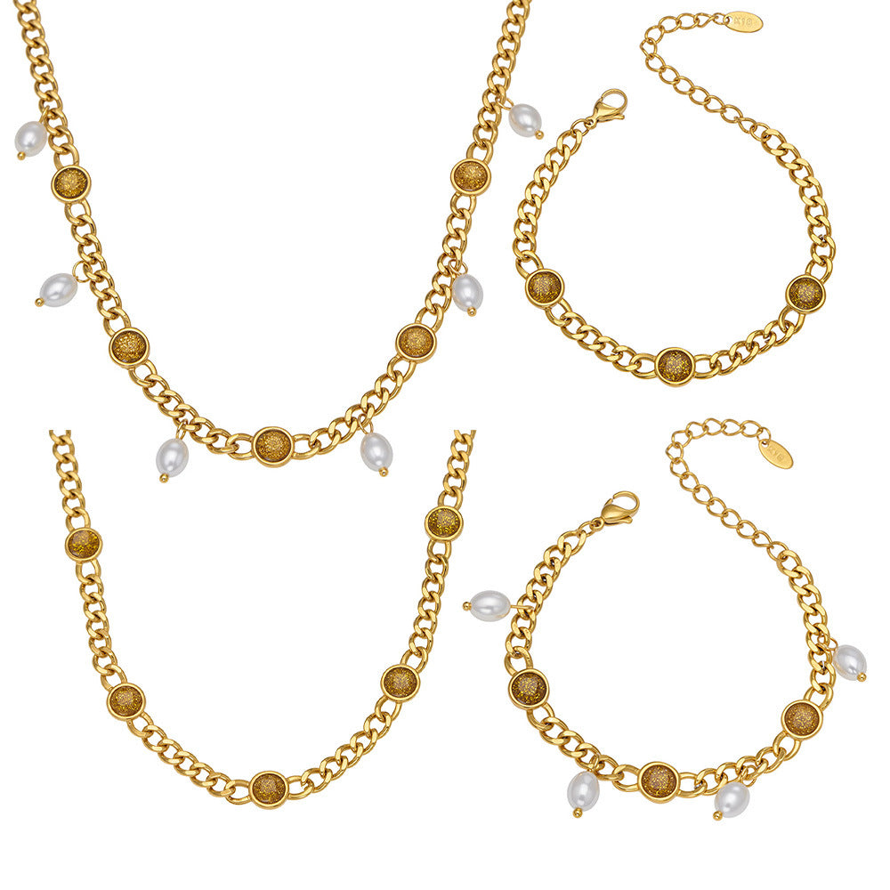 316L Stainless Steel Vintage Cuban Chain Tassel Necklace & Bracelet - Image 8