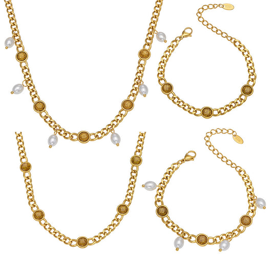 316L Stainless Steel Vintage Cuban Chain Tassel Necklace & Bracelet - Image 8