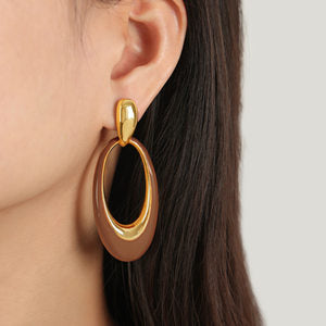 316L Stainless Steel Vintage French Style Geometric Enamel Oval Drop Earrings - Image 2