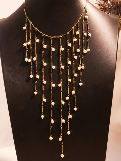 316L Stainless Steel Vintage Freshwater Pearl Tassel Collarbone Necklace - Image 1