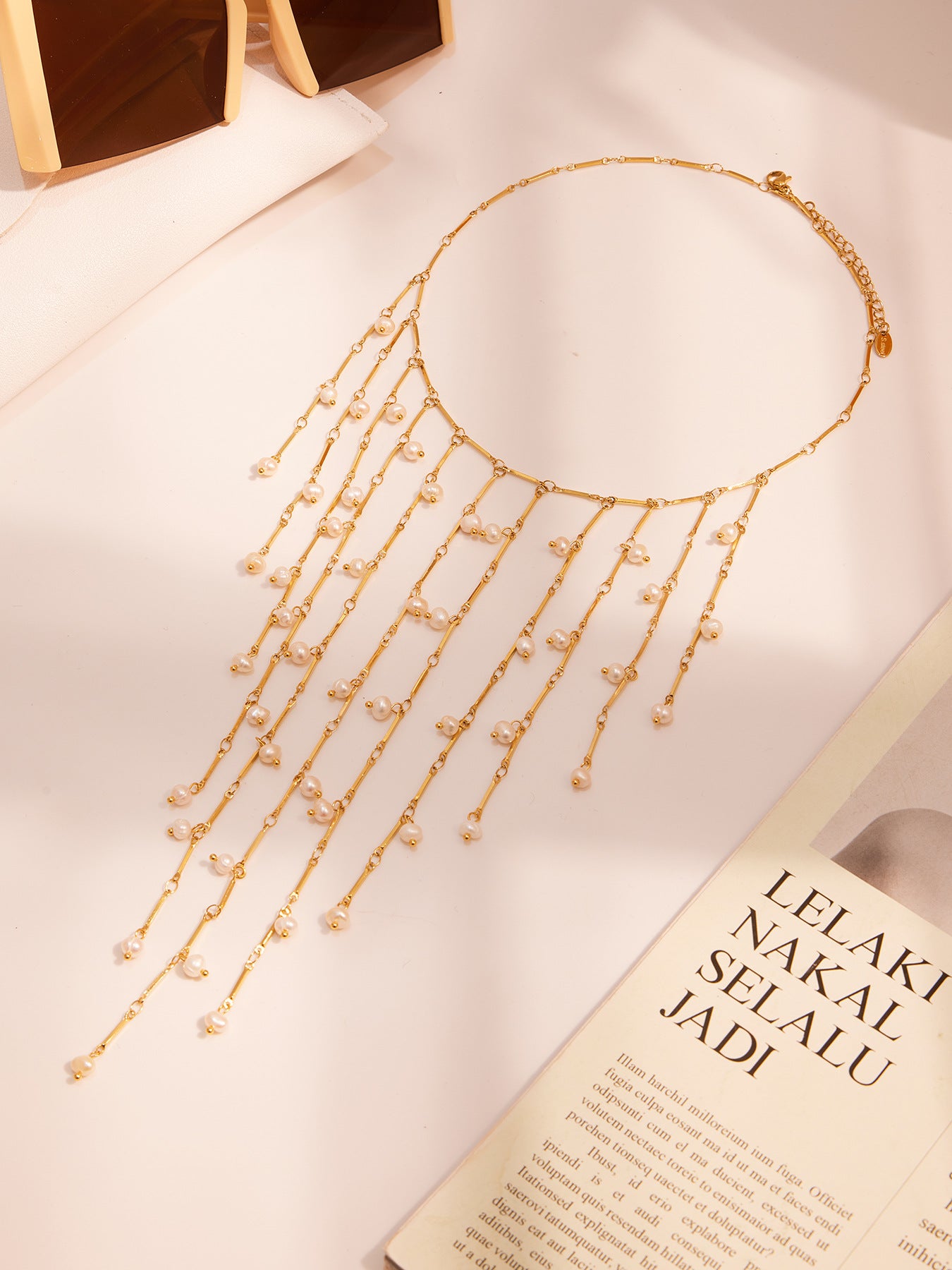 316L Stainless Steel Vintage Freshwater Pearl Tassel Collarbone Necklace - Image 11