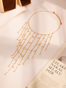 316L Stainless Steel Vintage Freshwater Pearl Tassel Collarbone Necklace - Image 11