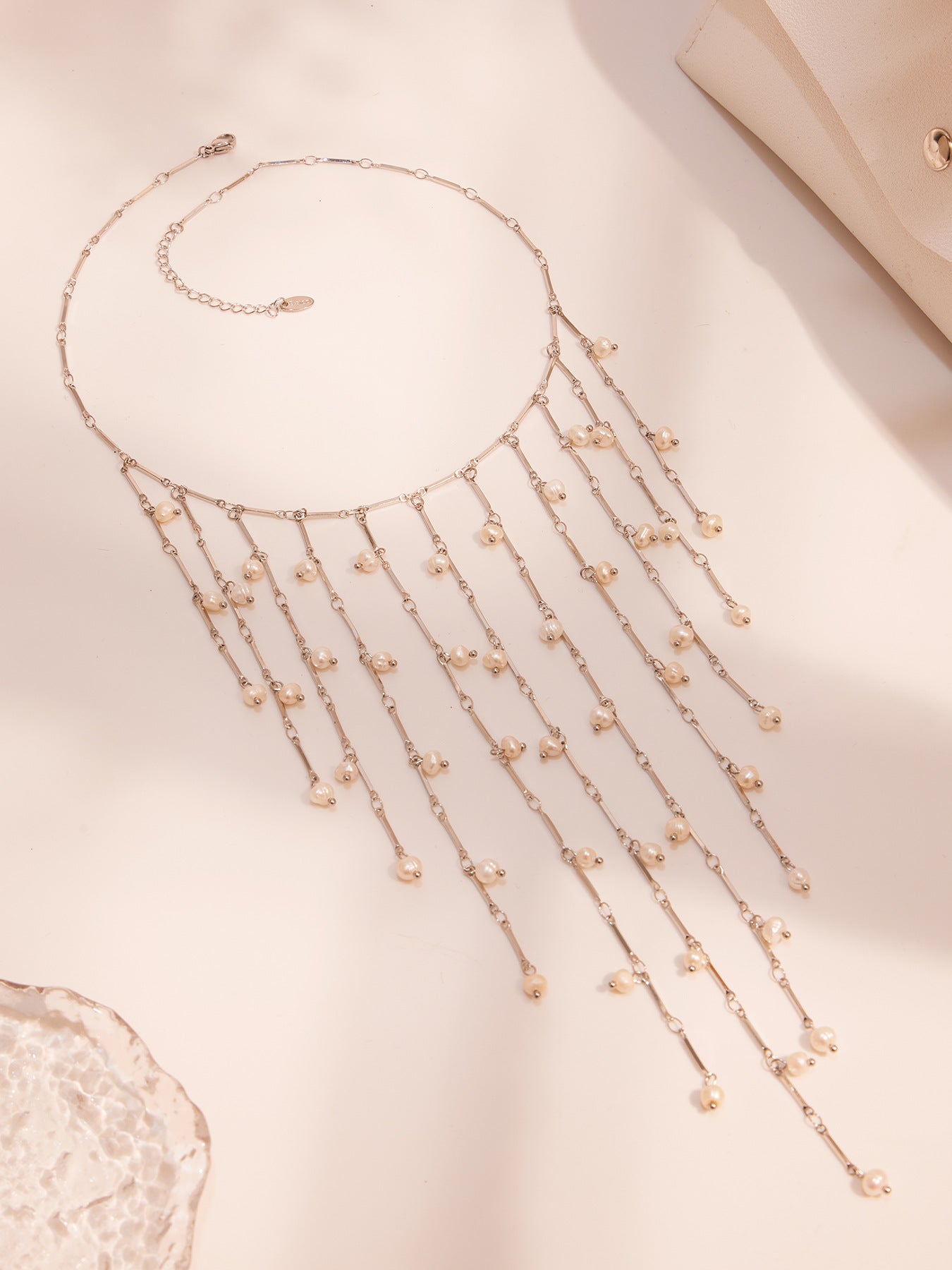 316L Stainless Steel Vintage Freshwater Pearl Tassel Collarbone Necklace - Image 13