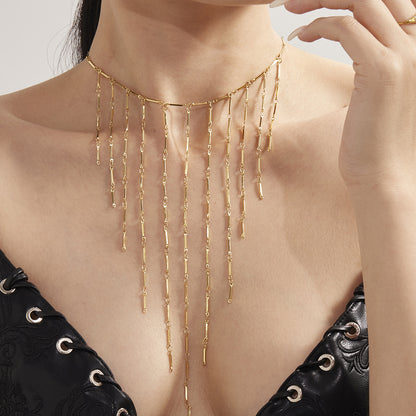 316L Stainless Steel Vintage Freshwater Pearl Tassel Collarbone Necklace - Image 2