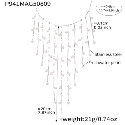 316L Stainless Steel Vintage Freshwater Pearl Tassel Collarbone Necklace - Image 4