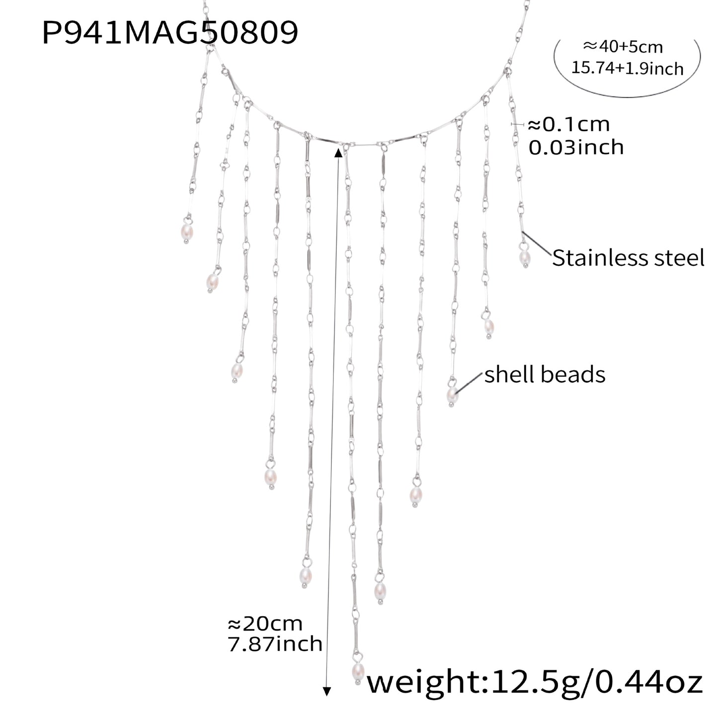 316L Stainless Steel Vintage Freshwater Pearl Tassel Collarbone Necklace - Image 5