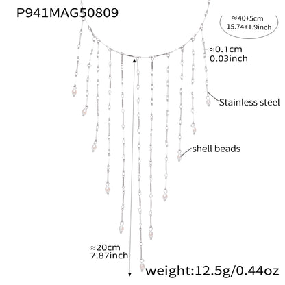 316L Stainless Steel Vintage Freshwater Pearl Tassel Collarbone Necklace - Image 5