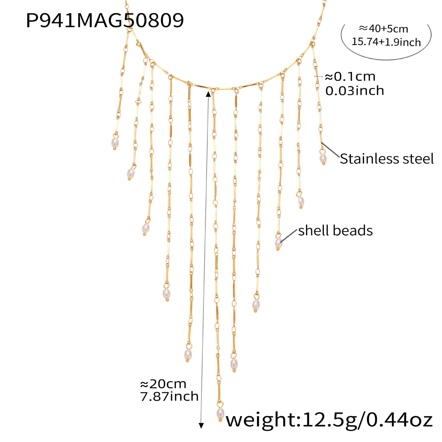 316L Stainless Steel Vintage Freshwater Pearl Tassel Collarbone Necklace - Image 7