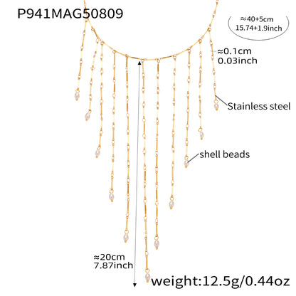316L Stainless Steel Vintage Freshwater Pearl Tassel Collarbone Necklace - Image 7