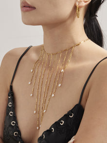 316L Stainless Steel Vintage Freshwater Pearl Tassel Collarbone Necklace - Image 8