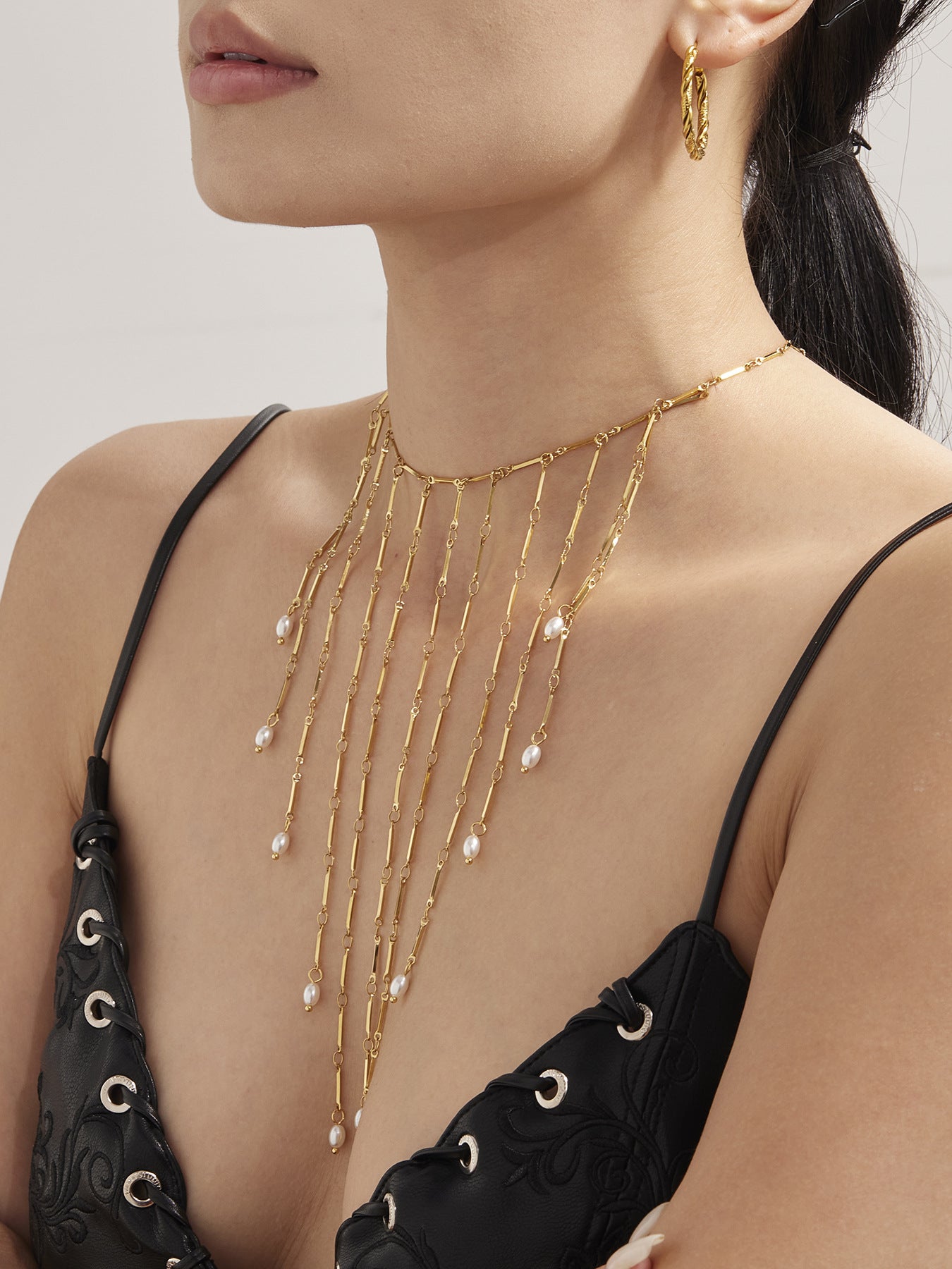 316L Stainless Steel Vintage Freshwater Pearl Tassel Collarbone Necklace - Image 8