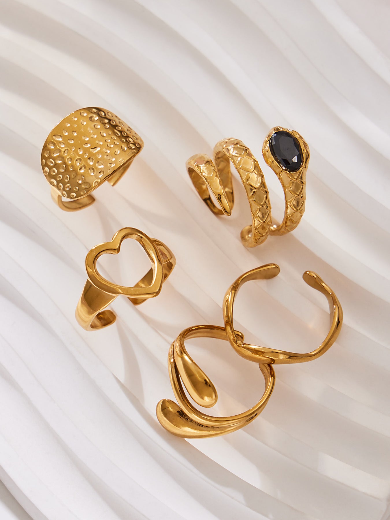 316L Stainless Steel Vintage Geometric Open Index Finger Ring Set - Image 1