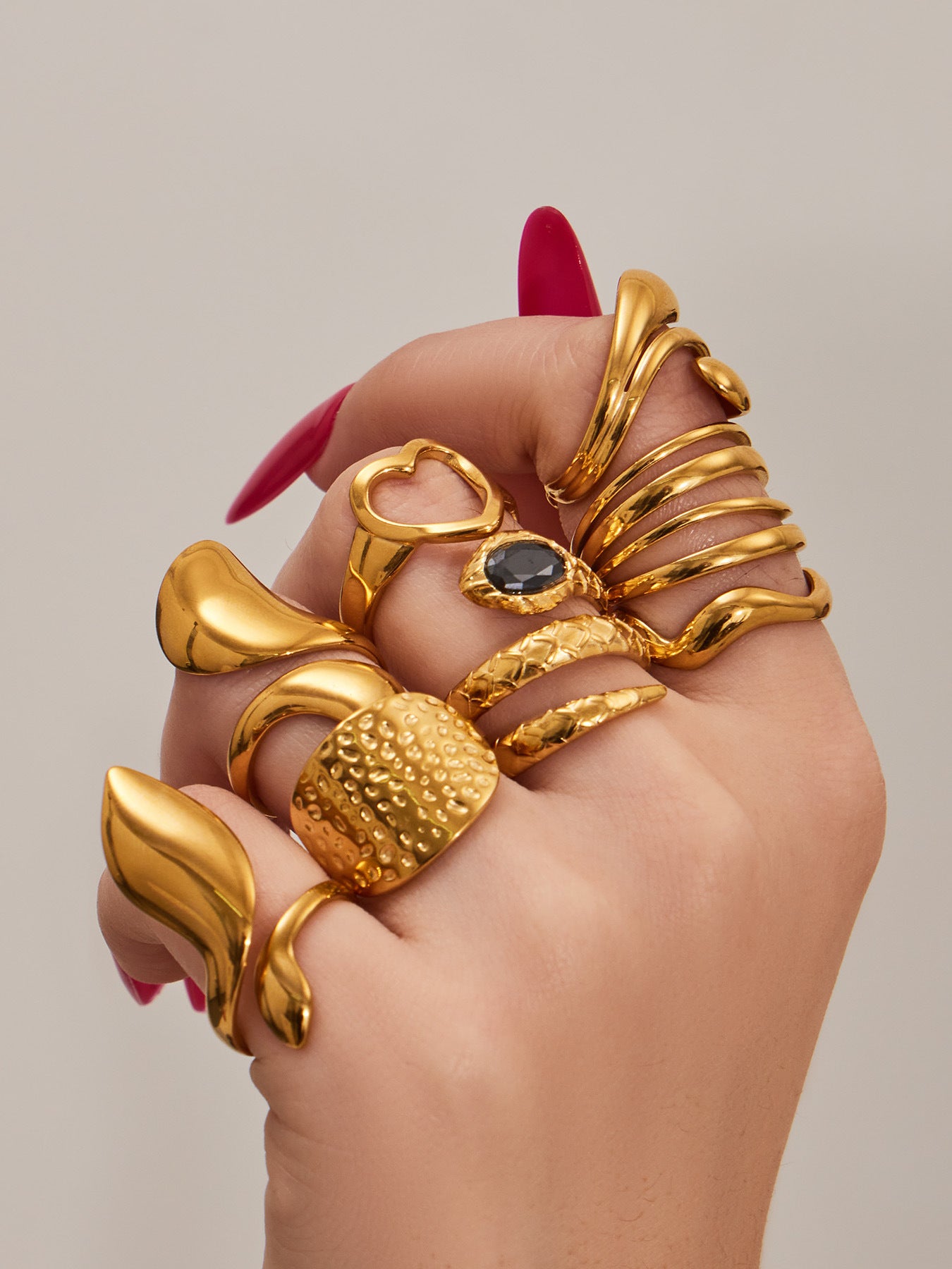 316L Stainless Steel Vintage Geometric Open Index Finger Ring Set - Image 16