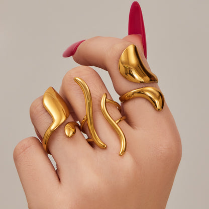 316L Stainless Steel Vintage Geometric Open Index Finger Ring Set - Image 18