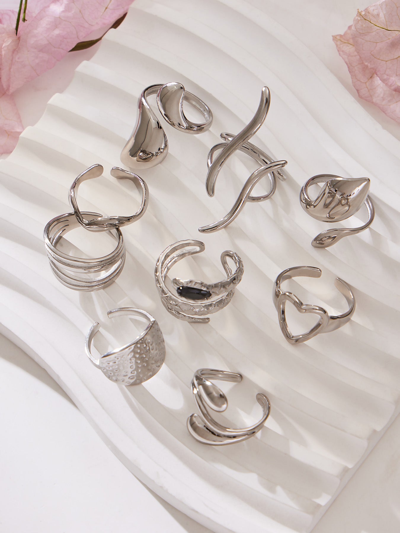 316L Stainless Steel Vintage Geometric Open Index Finger Ring Set - Image 20