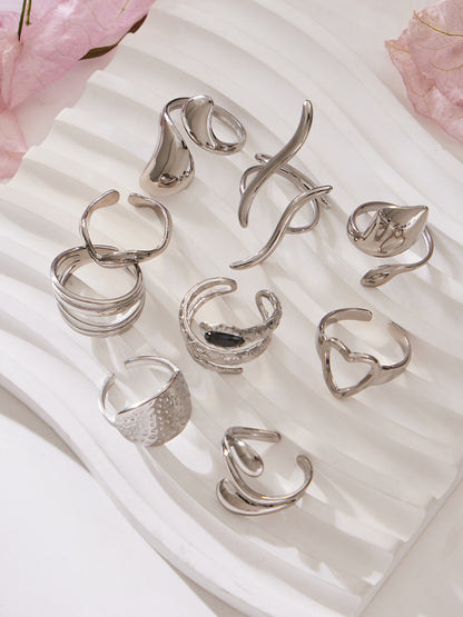 316L Stainless Steel Vintage Geometric Open Index Finger Ring Set - Image 20