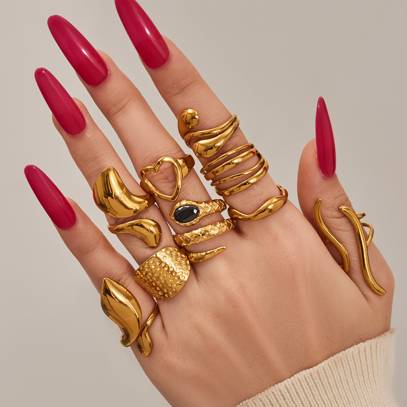 316L Stainless Steel Vintage Geometric Open Index Finger Ring Set - Image 22