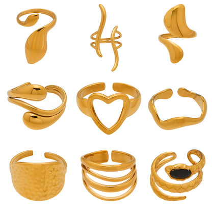 316L Stainless Steel Vintage Geometric Open Index Finger Ring Set - Image 3