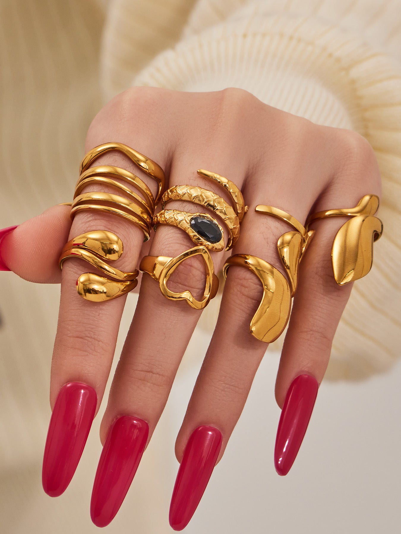 316L Stainless Steel Vintage Geometric Open Index Finger Ring Set - Image 4