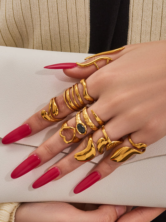 316L Stainless Steel Vintage Geometric Open Index Finger Ring Set - Image 7