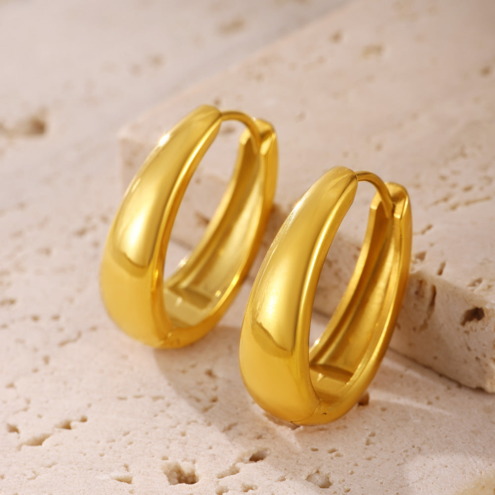 316L Stainless Steel Vintage Geometric Oval Hoop Earrings - Image 11