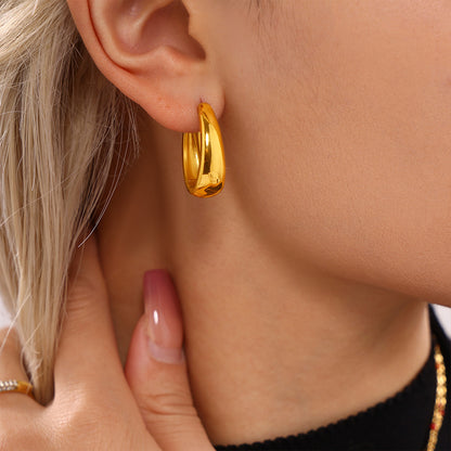 316L Stainless Steel Vintage Geometric Oval Hoop Earrings - Image 3