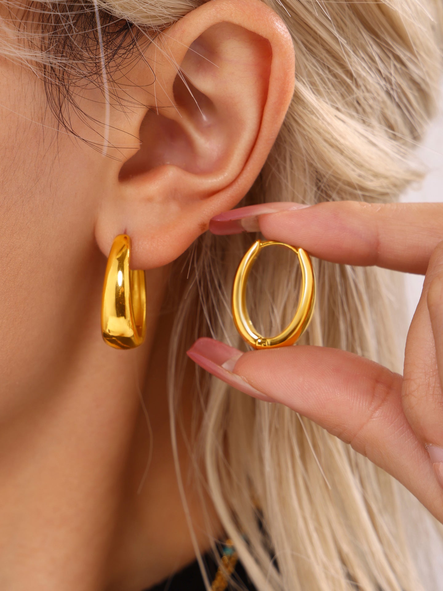 316L Stainless Steel Vintage Geometric Oval Hoop Earrings - Image 6