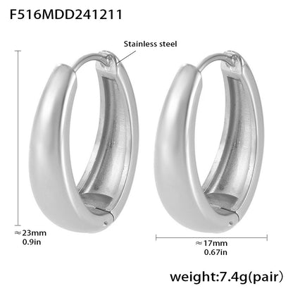 316L Stainless Steel Vintage Geometric Oval Hoop Earrings - Image 7