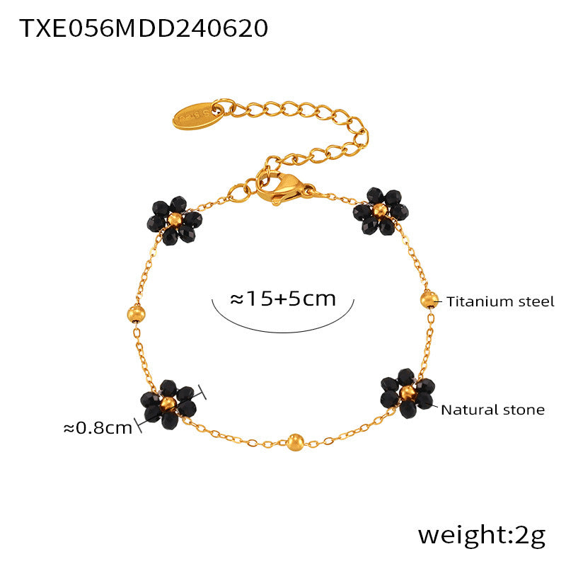 316L Stainless Steel Vintage Minimalist Natural Stone Beaded Flower Jewelry Set - Image 1