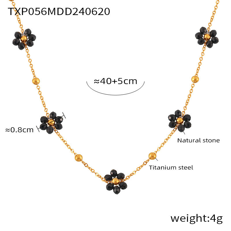 316L Stainless Steel Vintage Minimalist Natural Stone Beaded Flower Jewelry Set - Image 2