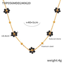 316L Stainless Steel Vintage Minimalist Natural Stone Beaded Flower Jewelry Set - Image 2