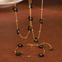 316L Stainless Steel Vintage Minimalist Natural Stone Beaded Flower Jewelry Set - Image 4
