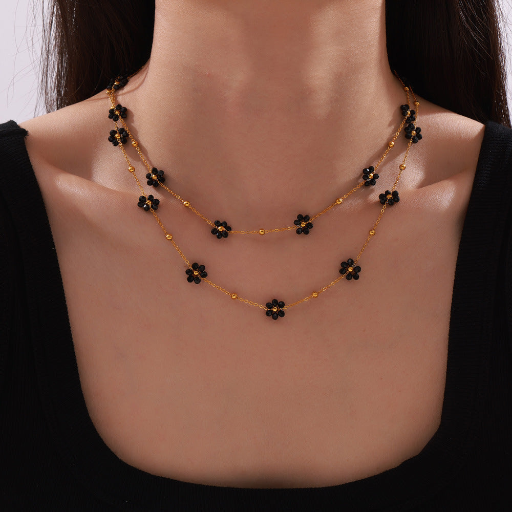 316L Stainless Steel Vintage Minimalist Natural Stone Beaded Flower Jewelry Set - Image 6