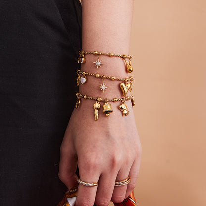 316L Stainless Steel Vintage Multi-Charm Heart & Star Bracelet Set - Image 1