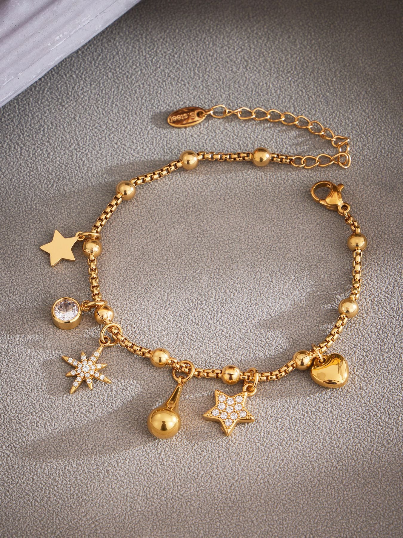 316L Stainless Steel Vintage Multi-Charm Heart & Star Bracelet Set - Image 10